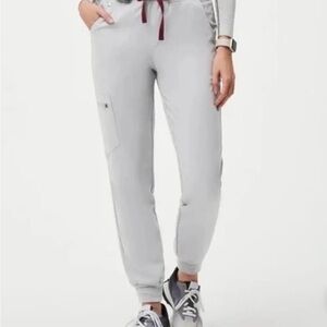 Figs Light Gray Jogger Pants with Burgundy Drawstring